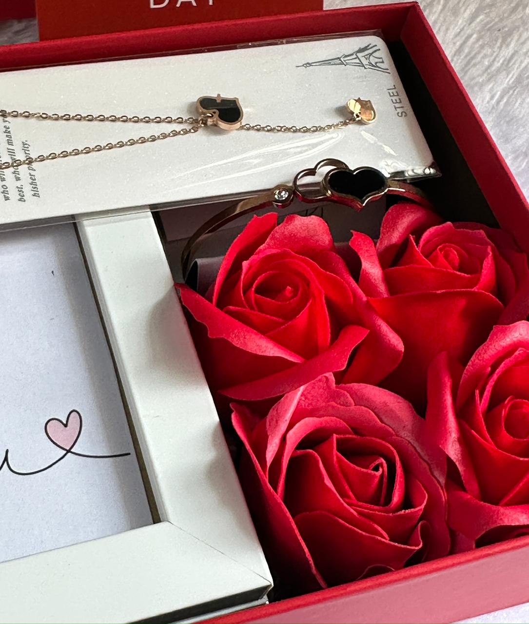 Anti-tarnish Chain, Cuff, Photo Frame & Roses Valentine Hamper for Her